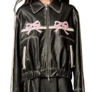 Pink Bow Black Leather Jacket