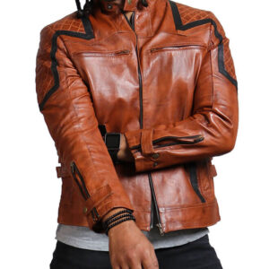 Vintage Black Stripes Brown Biker Jacket