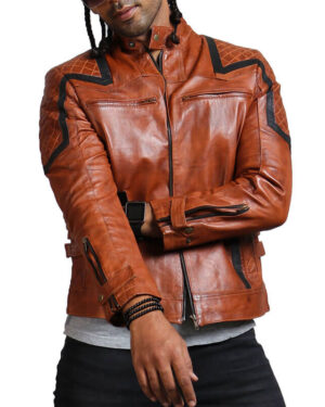 Vintage Black Stripes Brown Biker Jacket