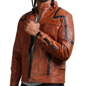 Vintage Black Stripes Brown Biker Jacket