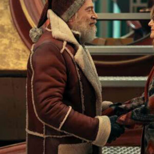 Red One Santa Shearling Leather Coat