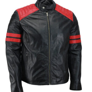 Men’s Black and Red Biker Leather Jacket
