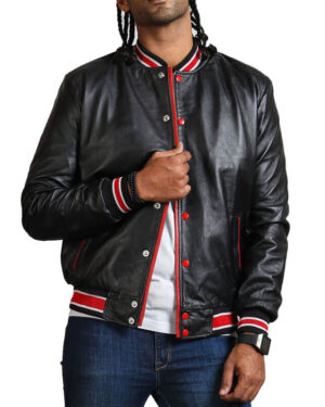 Red Striped Black Bomber Jacket