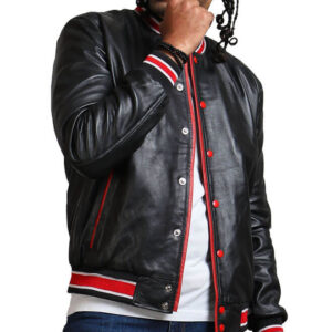 Red Striped Black Bomber Jacket