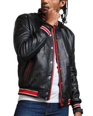 Red Striped Black Bomber Jacket