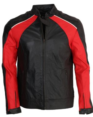 Men's Red and Black Genuine Leather Motocross Jacket