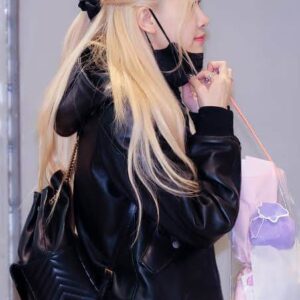 K-pop Fashion Blackpink Rose Bomber Leather Jacket Women