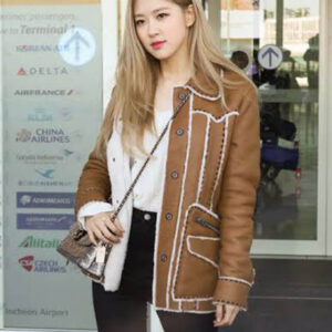 Blackpink Rose Brown Shearling Leather Jacket Women