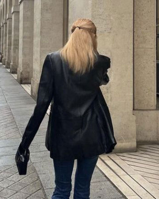 Blackpink Rose Black Leather Blazer