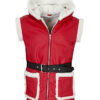 Christmas Red Leather Santa Vest with Hood
