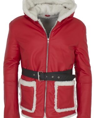 Christmas Costume Santa Leather Coat with Hood