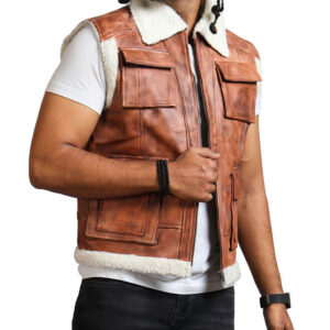 Brown Winter Leather Vest With Fur Lining