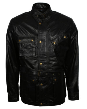 Black Sheepskin Leather Coat With Belt