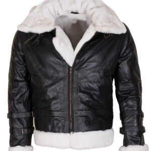 Men’s Shearling Black B3 Bomber Jacket with Hood