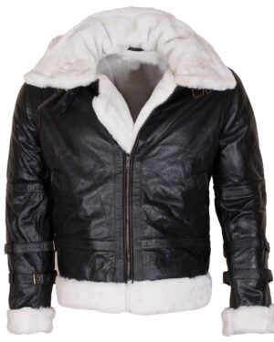 Men’s Shearling Black B3 Bomber Jacket with Hood