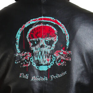 Skull Print Black Leather Vest