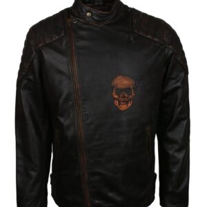 Men's Black Skull Embossed Ride Genuine Leather Biker Jacket
