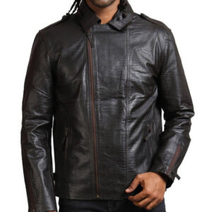 Men's Biker Textured Black Leather Jacket