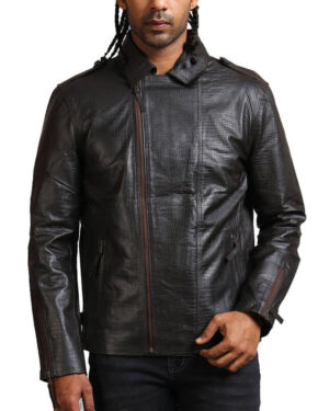Men's Biker Textured Black Leather Jacket