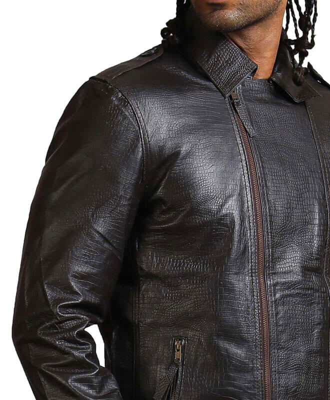 Men's Biker Textured Black Leather Jacket
