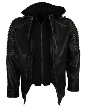 Men's Killing Joke Genuine Leather Jacket with Hood