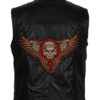 Men's Skull Embroidered Black Motorcycle Genuine Leather Vest