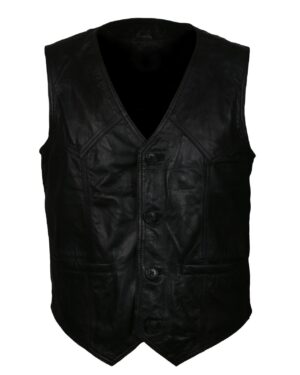 Men's Skull Embroidered Black Motorcycle Genuine Leather Vest