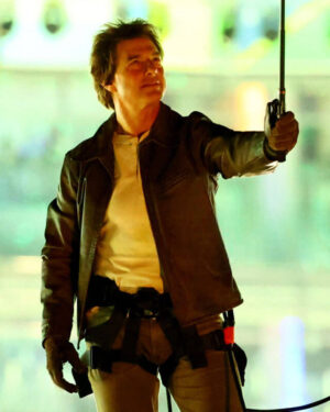 Tom Cruise Olympics Distressed Leather Jacket