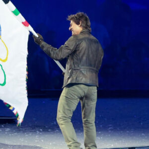 Tom Cruise Olympics Distressed Leather Jacket
