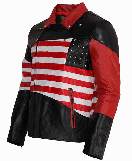 American Flag Leather Jacket with Stars and Stripes