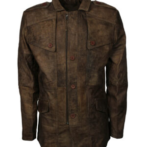 Vintage Brown Military Officer Leather Coat