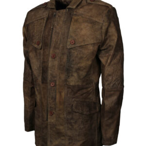 Vintage Brown Military Officer Leather Coat
