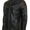 Distressed Leather Biker Jacket for Men in Black