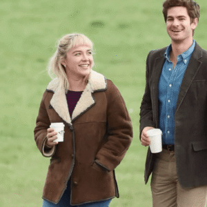 We Live in Time Florence Pugh Suede Shearling Jacket