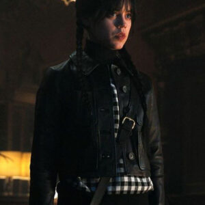 Wednesday Black Cropped Leather Jacket