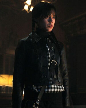 Wednesday Black Cropped Leather Jacket