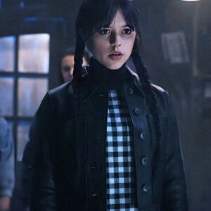 Wednesday Black Cropped Leather Jacket