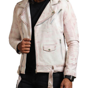 Hand-Waxed White Vintage Motorcycle Jacket