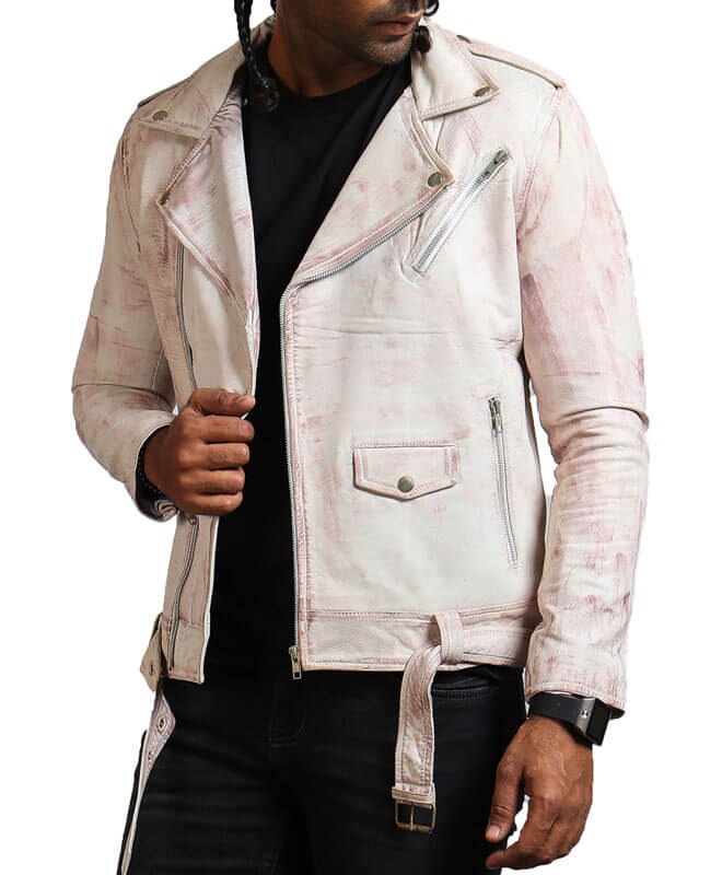Hand-Waxed White Vintage Motorcycle Jacket