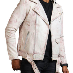 Hand-Waxed White Vintage Motorcycle Jacket