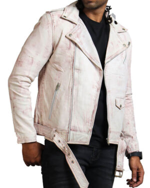 Hand-Waxed White Vintage Motorcycle Jacket
