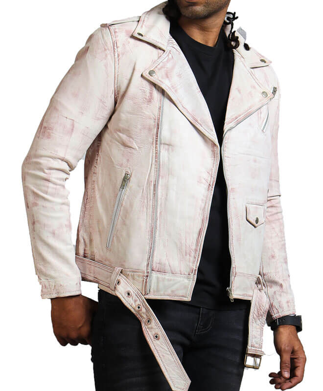 Hand-Waxed White Vintage Motorcycle Jacket