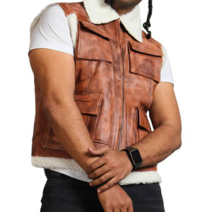 Brown Winter Leather Vest With Fur Lining