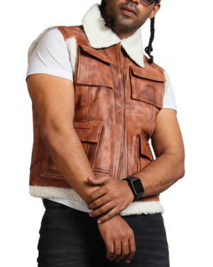 Brown Winter Leather Vest With Fur Lining