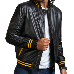 Yellow Striped Black Bomber Jacket