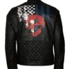 American Flag Skull Biker Leather Jacket in Real Leather