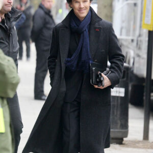 Sherlock Holmes Black Wool Trench Coat