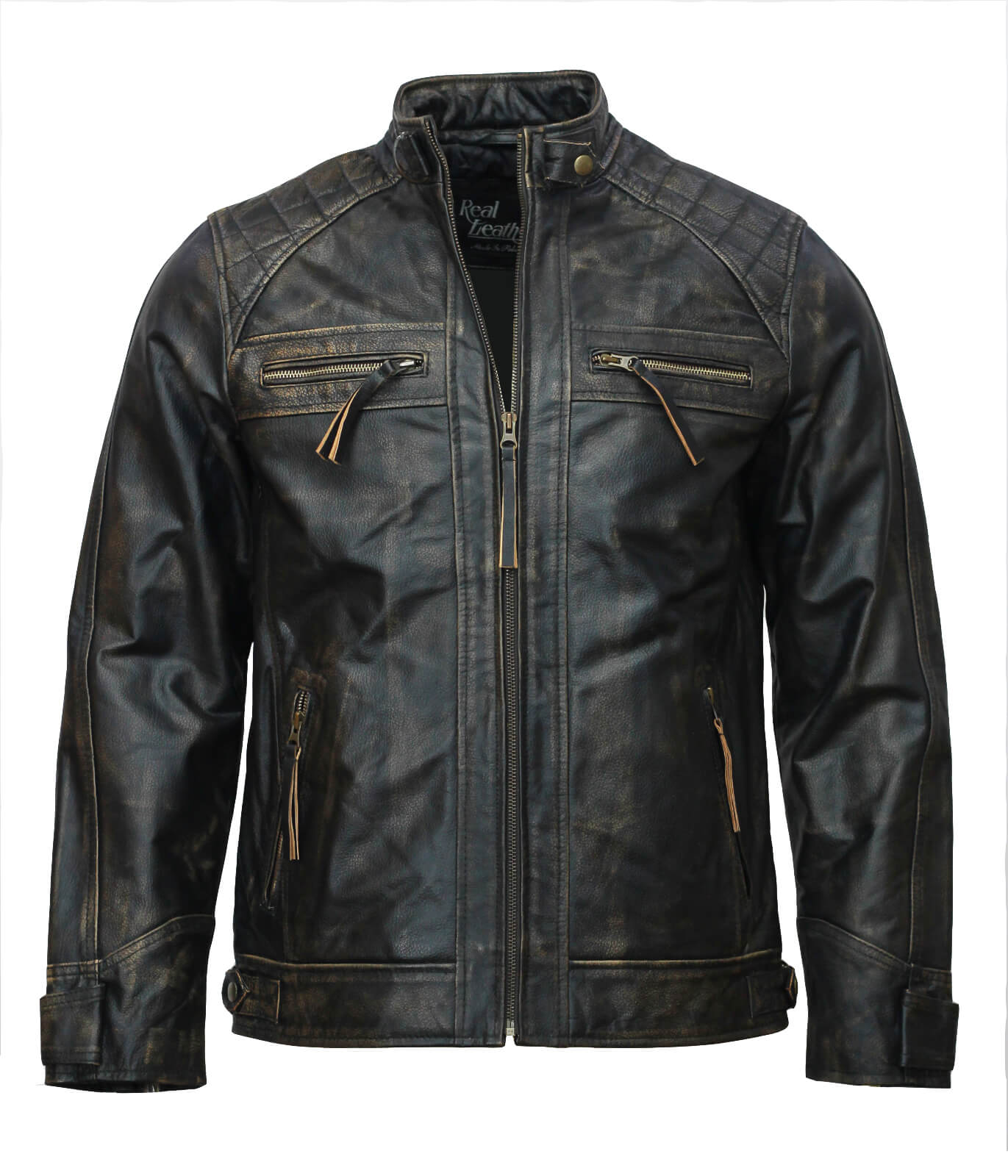 Men’s Black Distressed Motorcycle Leather Jacket