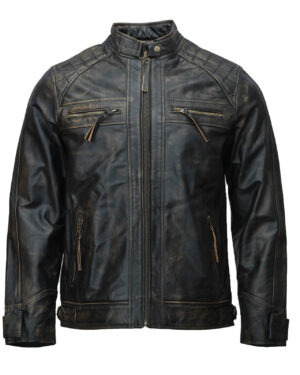 Men’s Black Distressed Motorcycle Leather Jacket