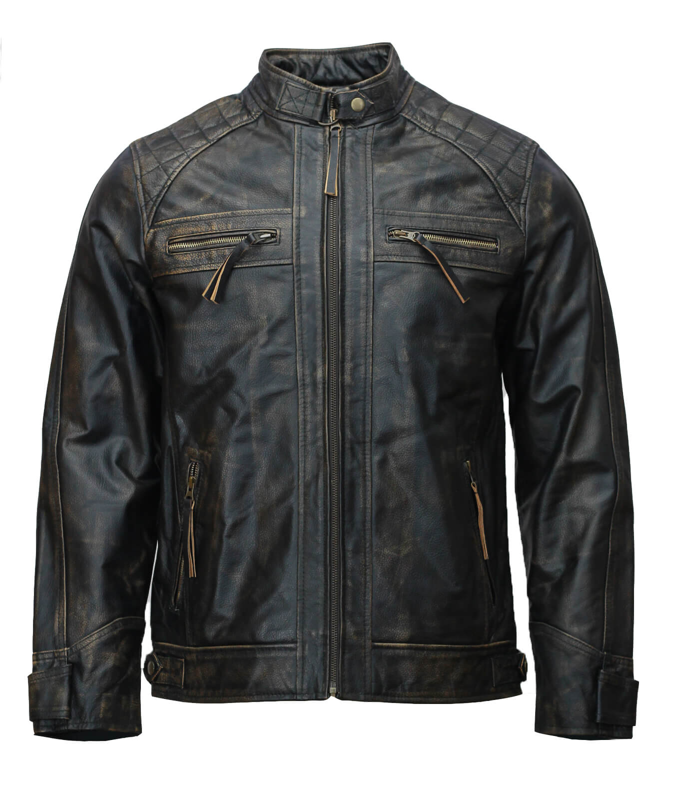 Men’s Black Distressed Motorcycle Leather Jacket